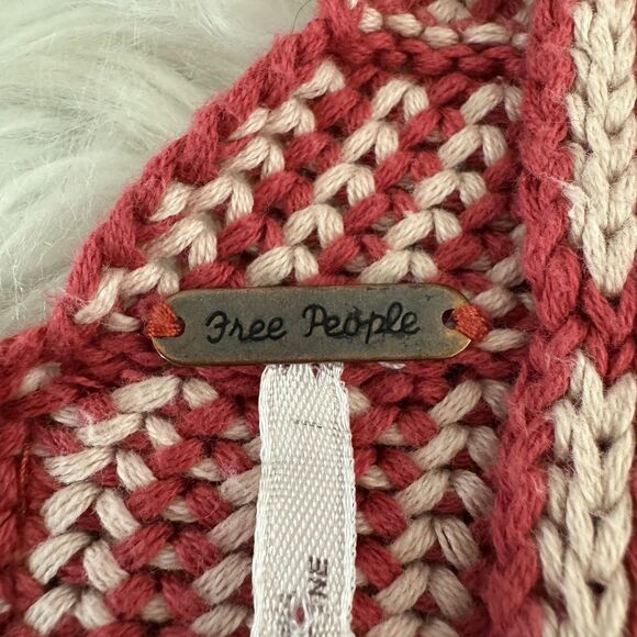 Free People Oversized Sweater Womens XS Red White Knit Zipper Boho Preppy Poncho - Picture 7 of 11